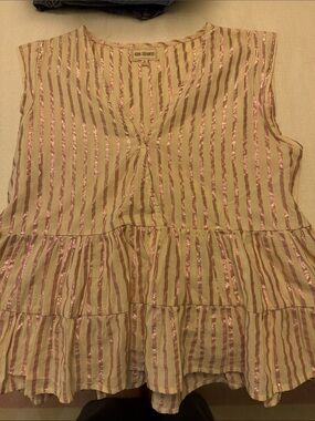 4Our Dreamers Pink Metallic-Striped Tiered Sleeveless Blouse
